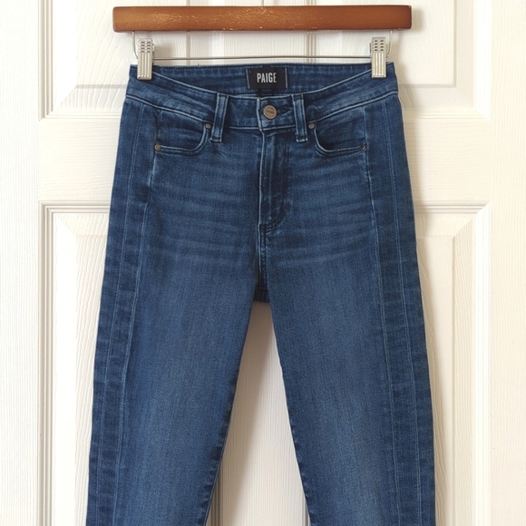 Paige Hoxton Classic Medium Wash High Waisted Ankle Cropped Skinny Jeans 24 - Picture 2 of 14